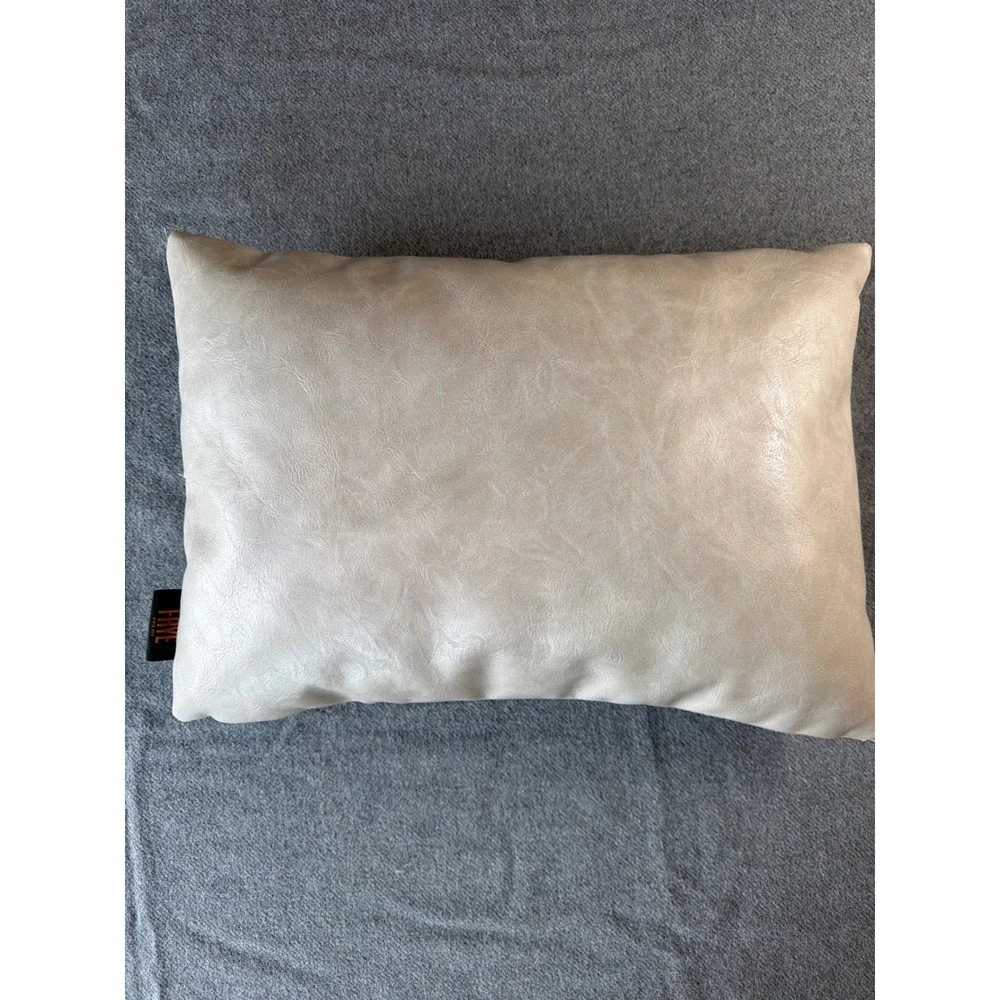 Frye Throw Pillow Unisex 14x20 Grey Woven Basketweave Faux Leather Accent